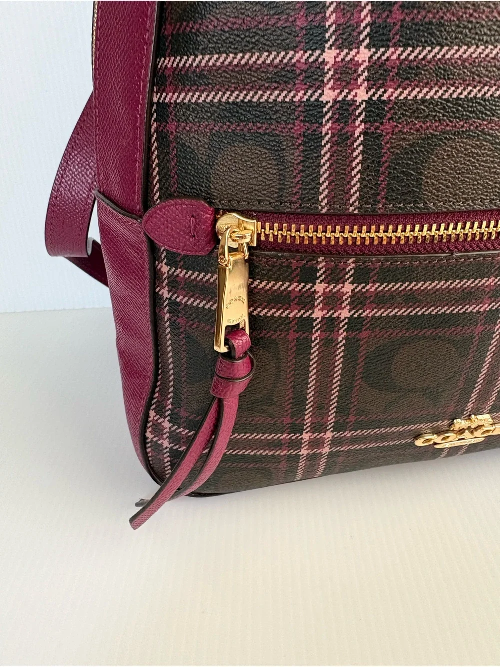 Coach Jordyn Backpack  Signature Plaid Brown/Fuchsia MFSRP $428 NWT
